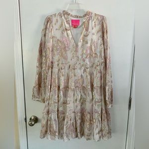 Lily Pulitzer Sarita Silk Dress in Coconut Rose Gold Multi Floral Metallic Clip